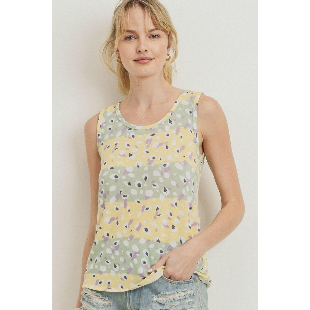 Printed Terry Back Opened Sleeveless Top Image 1