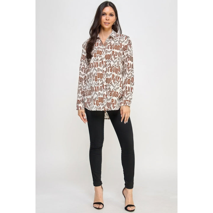 Printed Satin Long Sleeve Tunic Top Image 2