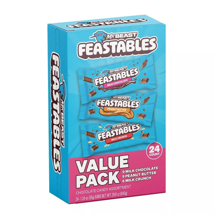 Feastables MrBeast Variety Pack Milk Chocolate Bars 1.24 Ounce (Pack of 24) Image 1