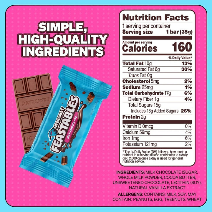 Feastables MrBeast Variety Pack Milk Chocolate Bars 1.24 Ounce (Pack of 24) Image 2