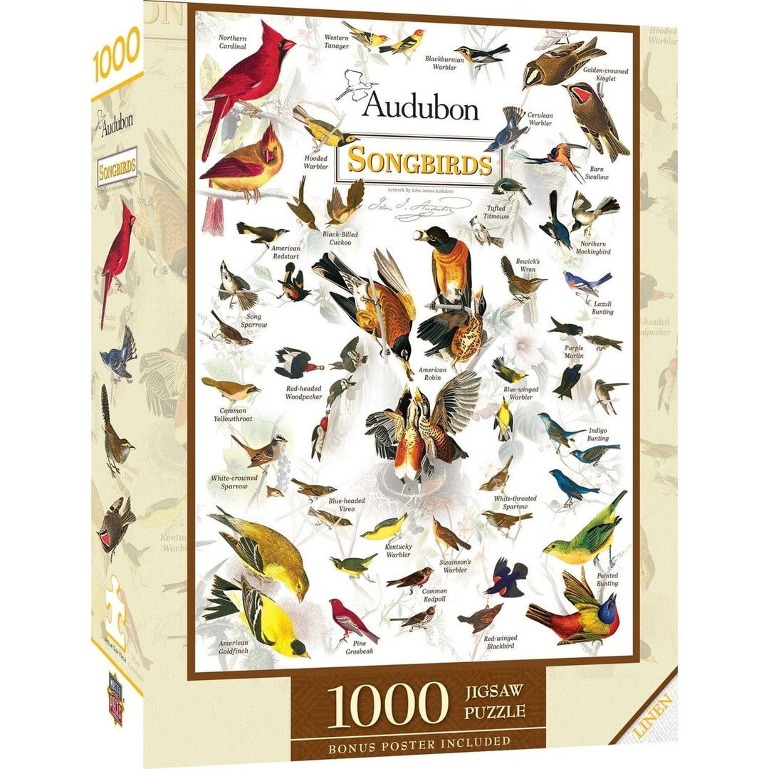 Audubon Songbirds 1000 Piece Jigsaw Puzzle Hand-Illustrated Eco-Friendly Blueboard Image 1