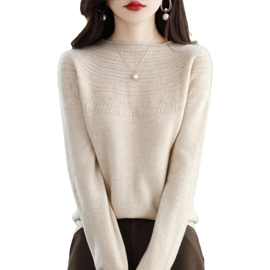 100% Merino Wool Sweaters Womens Fall Winter Warm Soft Knitted Loose Pullover Crew Neck Long Sleeves Image 1