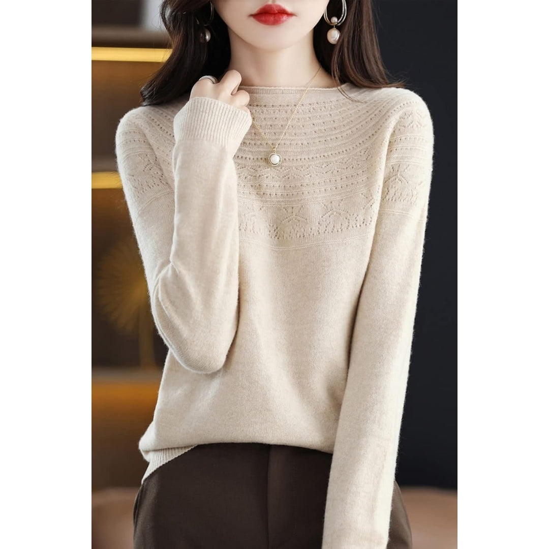 100% Merino Wool Sweaters Womens Fall Winter Warm Soft Knitted Loose Pullover Crew Neck Long Sleeves Image 2