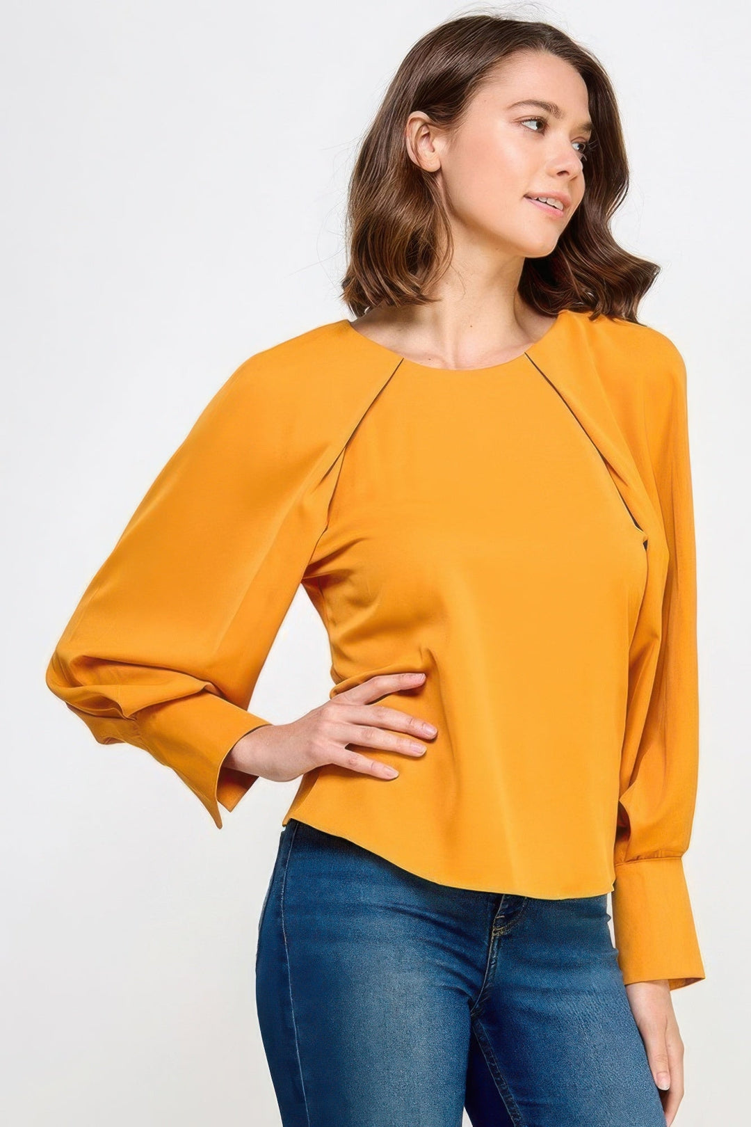 Raglan Long Sleeve Top With Back Neck Tie Image 3