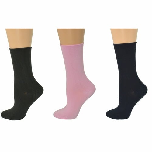 Rayon from Bamboo Roll Top Mid-Calf Crew Socks 3 Pair Pack Image 9