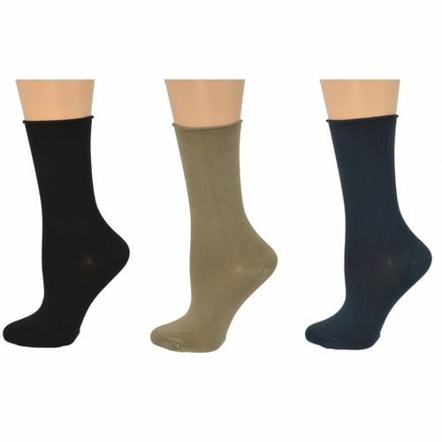 Rayon from Bamboo Roll Top Mid-Calf Crew Socks 3 Pair Pack Image 10