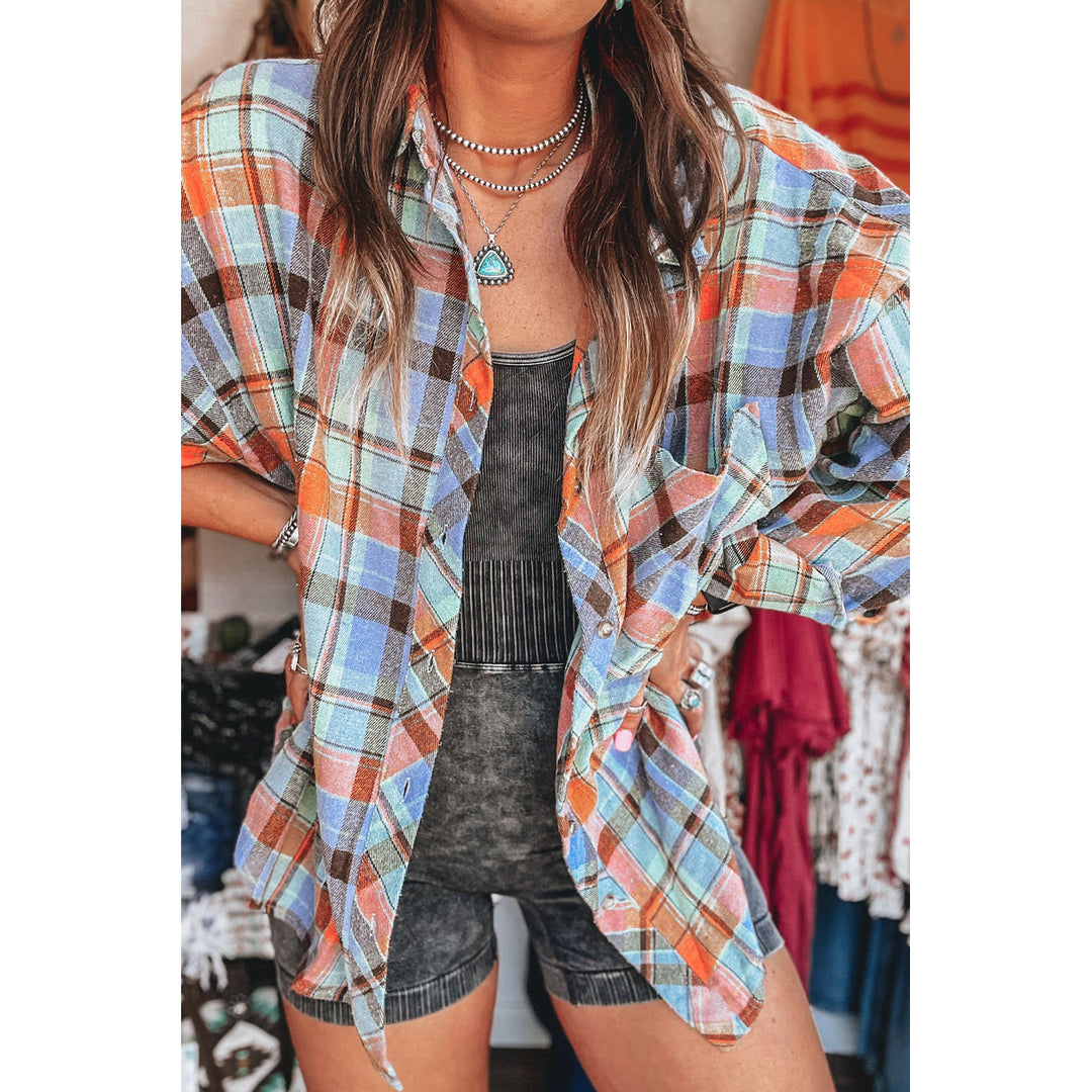 Red Plaid Print Loose Vintage Shirt Image 1