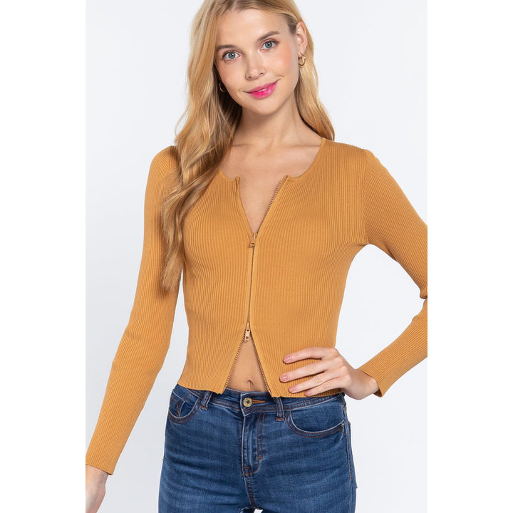 Rib Sweater Top W/front Zipper Image 1