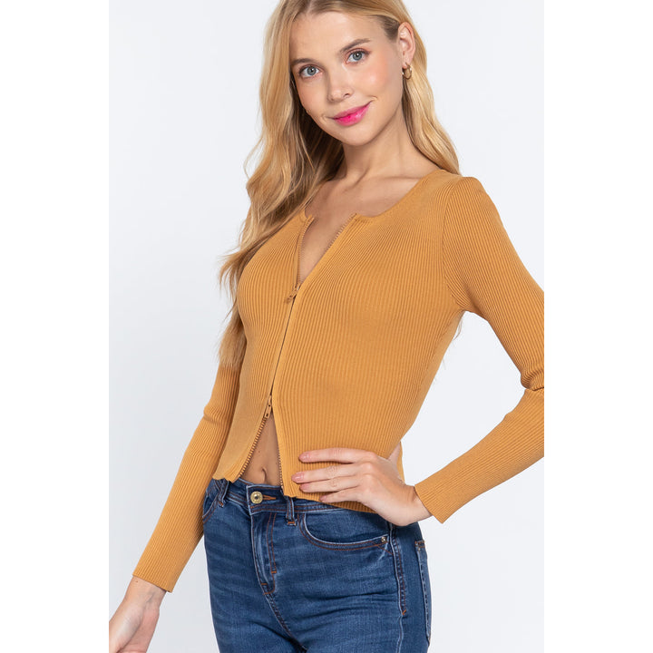 Rib Sweater Top W/front Zipper Image 3