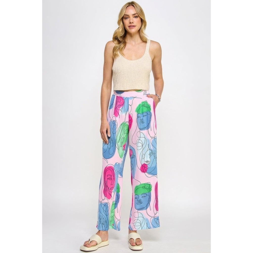 Printed Wide Leg Pant With Elastic Back Image 2