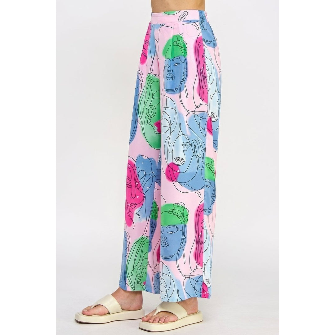 Printed Wide Leg Pant With Elastic Back Image 3