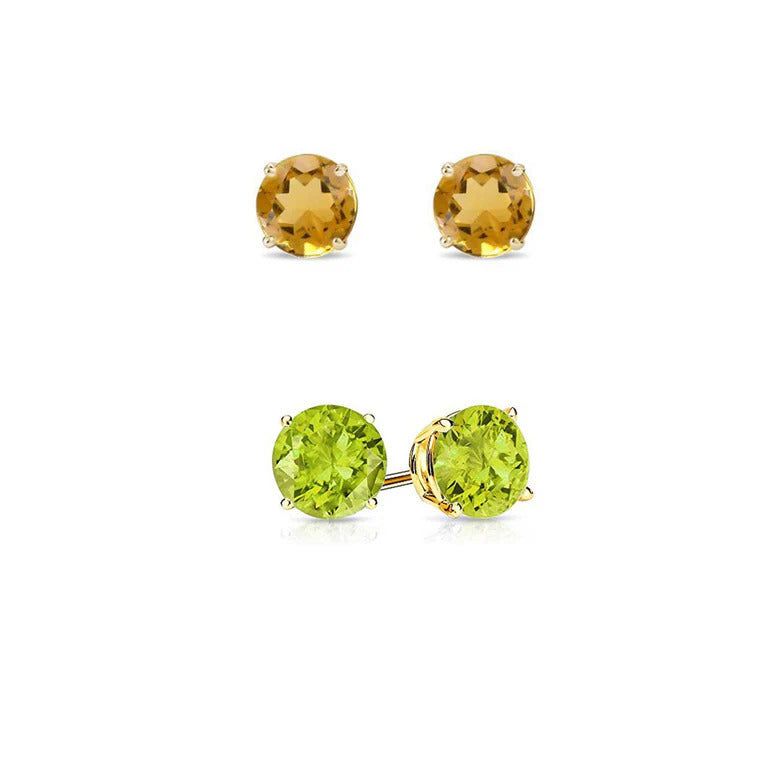 Paris Jewelry 18k Yellow Gold 1Ct Created Citrine and Peridot 2 Pairs Round Stud Earrings Plated Image 1