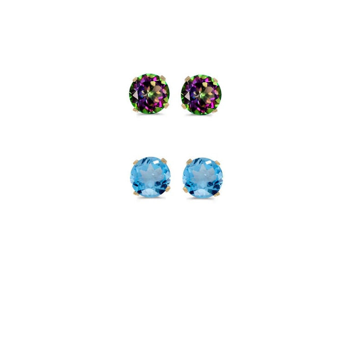 Paris Jewelry 18k Yellow Gold 1Ct Created Mystic Topaz and Blue Topaz 2 Pairs Round Stud Earrings Plated Image 1