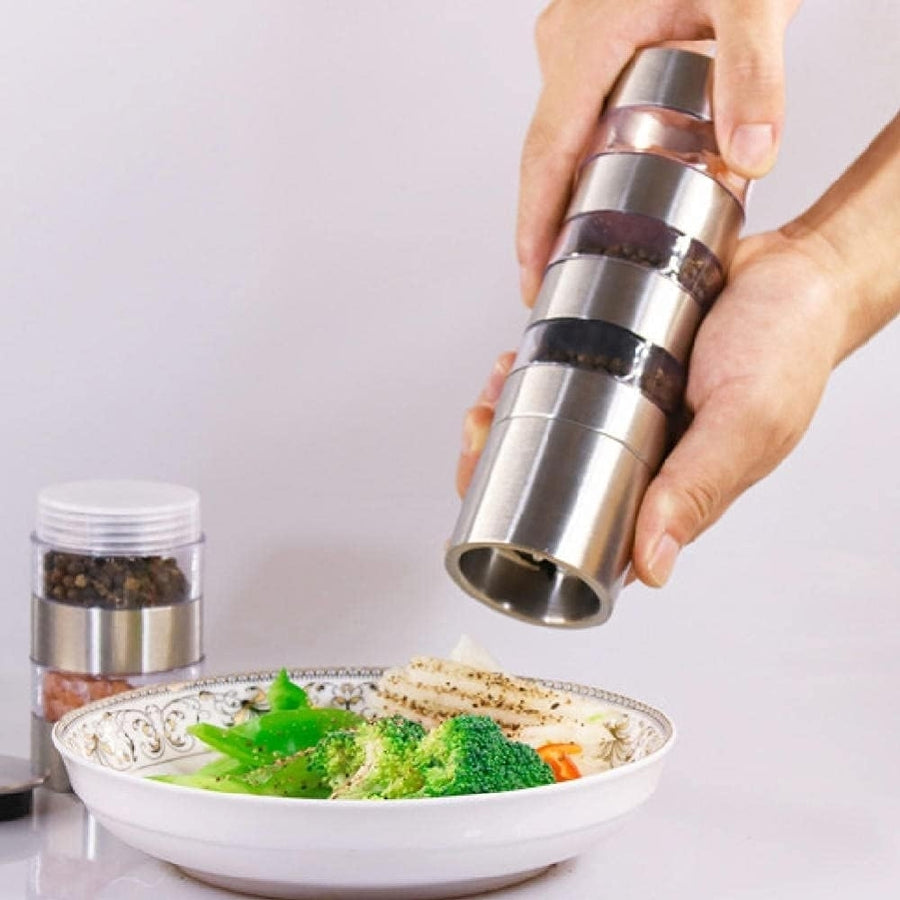 Stackable Stainless Steel 5-in-1 Salt and Pepper Mill Image 1