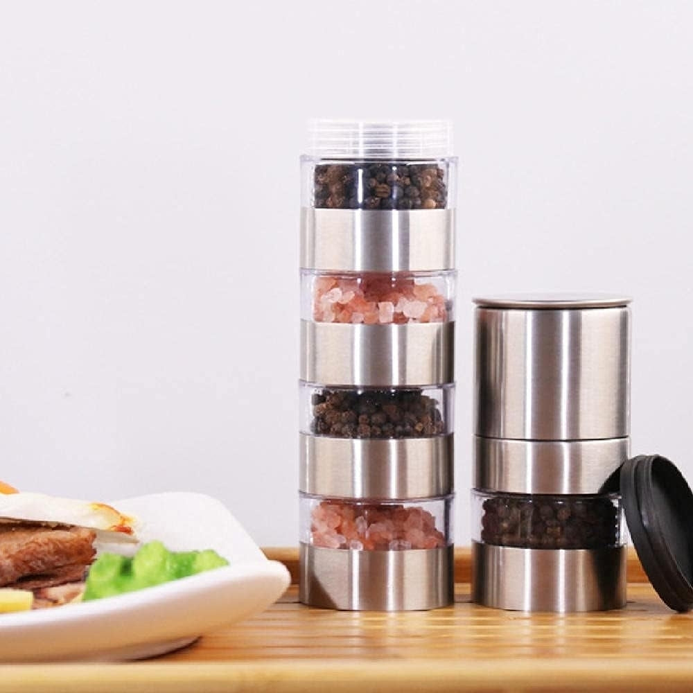 Stackable Stainless Steel 5-in-1 Salt and Pepper Mill Image 2