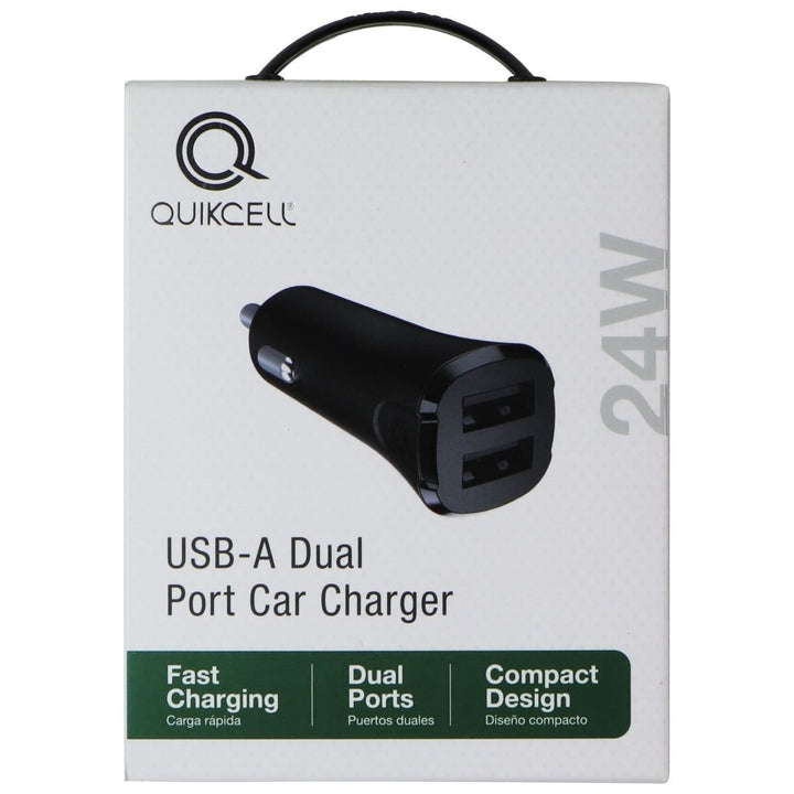 Quikcell USB-A 12W-24W Dual Port Car Charger - Black Image 1