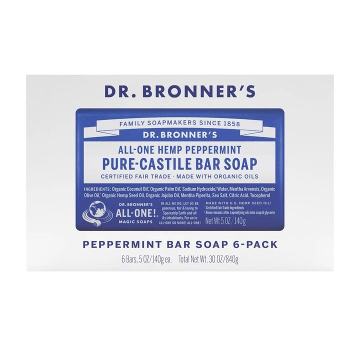 Dr Bronners Pure Castille Peppermint Bar Soap 5 Ounce (Pack of 6) Image 3