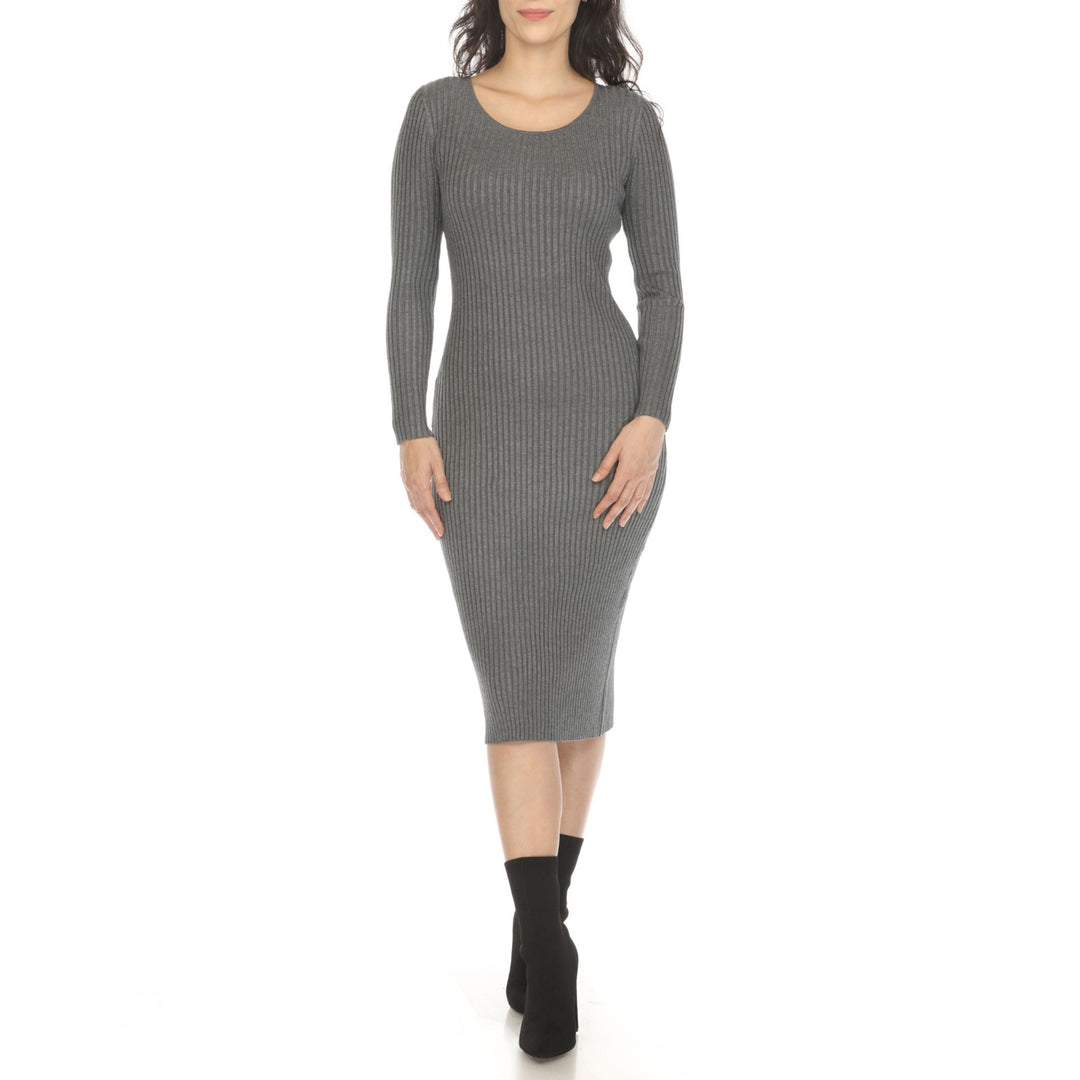 White Mark Womens Long Sleeve Rib Midi Sweater Dress Image 3