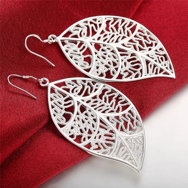 Delicate Silver Filigree Leaf Earrings Image 1