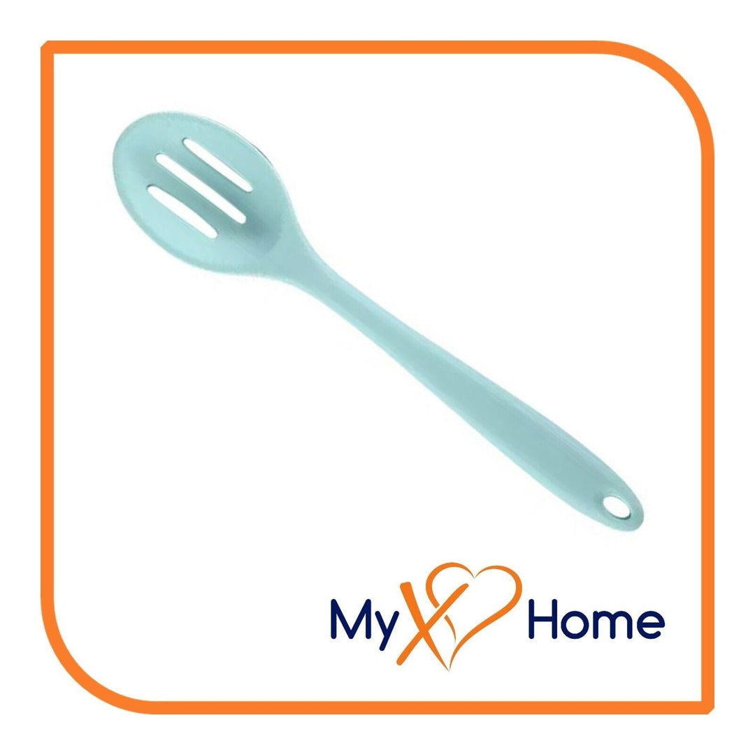 8" Pastel Green Silicone Slotted Spoon by MyXOHome (1 2 4 or 6 Slotted Spoons) Image 3