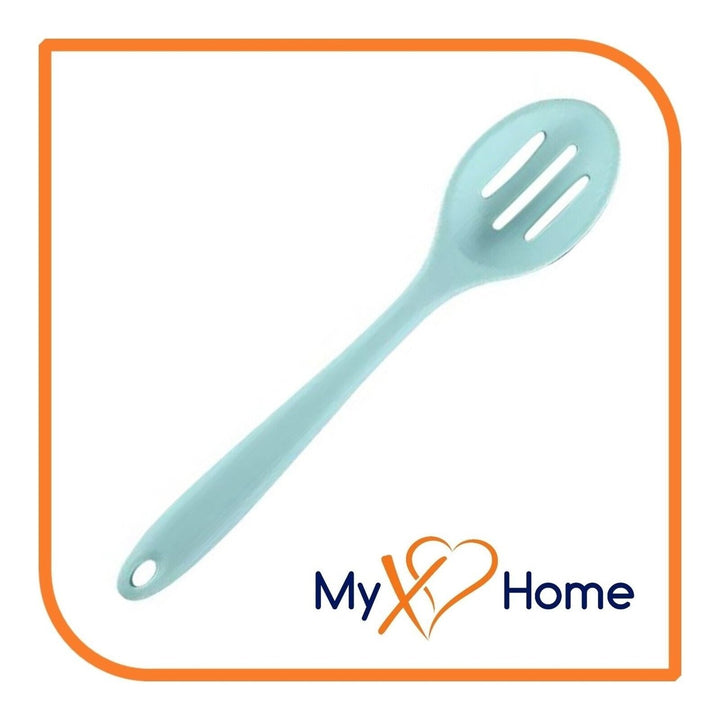 8" Pastel Green Silicone Slotted Spoon by MyXOHome (1 2 4 or 6 Slotted Spoons) Image 1