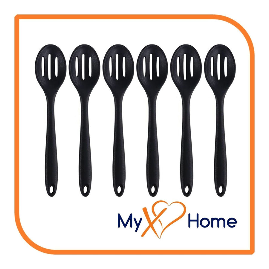 8" Black Silicone Slotted Spoon by MyXOHome (1 2 4 or 6 Slotted Spoons) Image 1