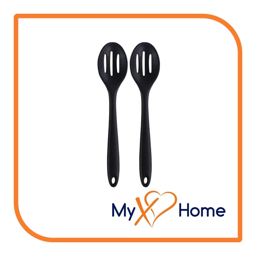 8" Black Silicone Slotted Spoon by MyXOHome (1 2 4 or 6 Slotted Spoons) Image 6