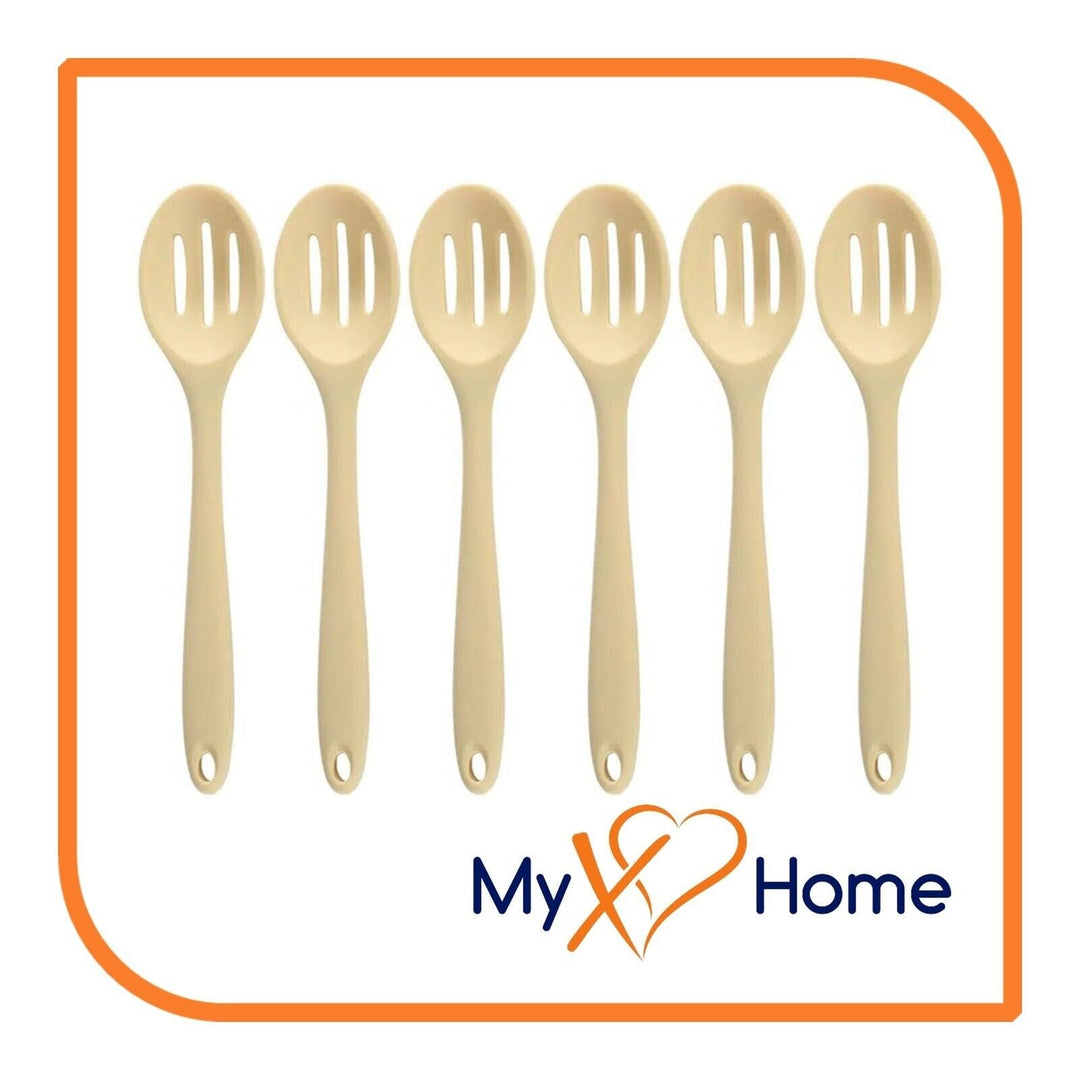 8" Yellow Silicone Slotted Spoon by MyXOHome (1 2 4 or 6 Slotted Spoons) Image 1