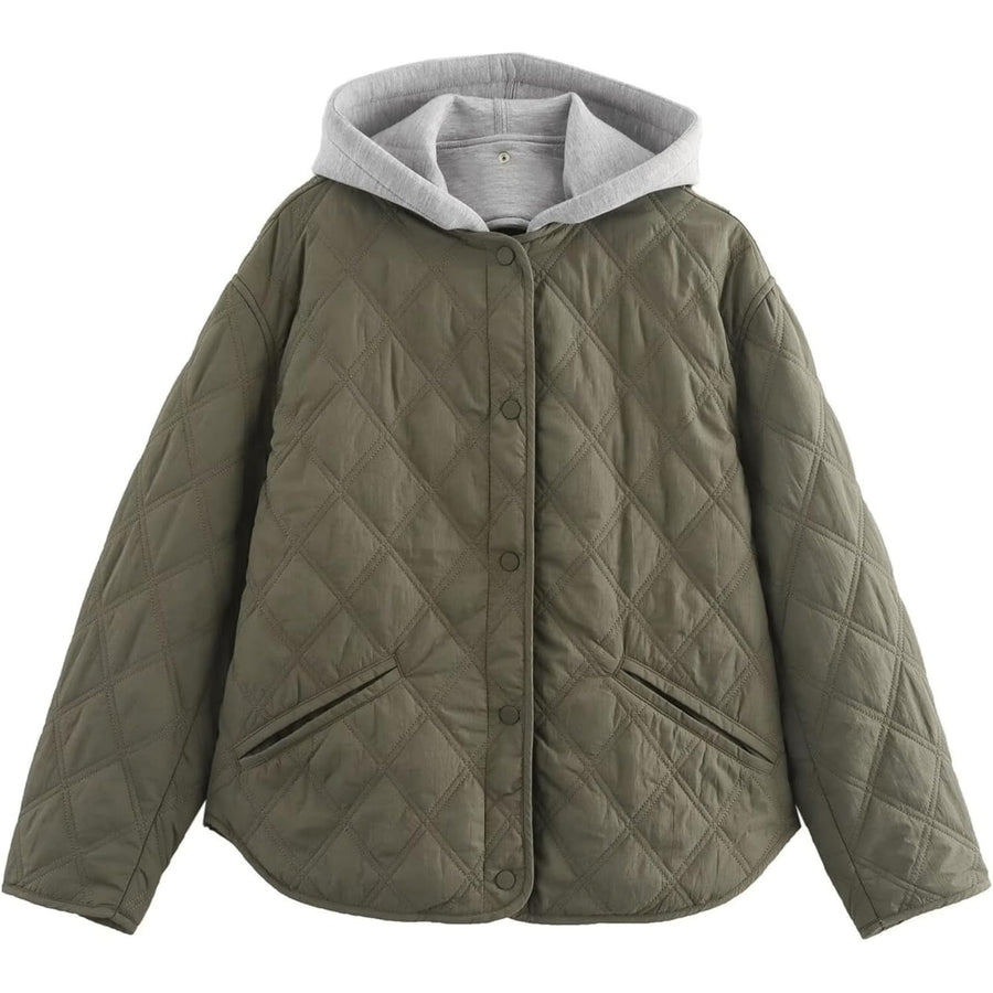 Quilted Jacket for Women with Hood Lightweight Casual Outerwear Warm Fall and Winter Coat Image 1