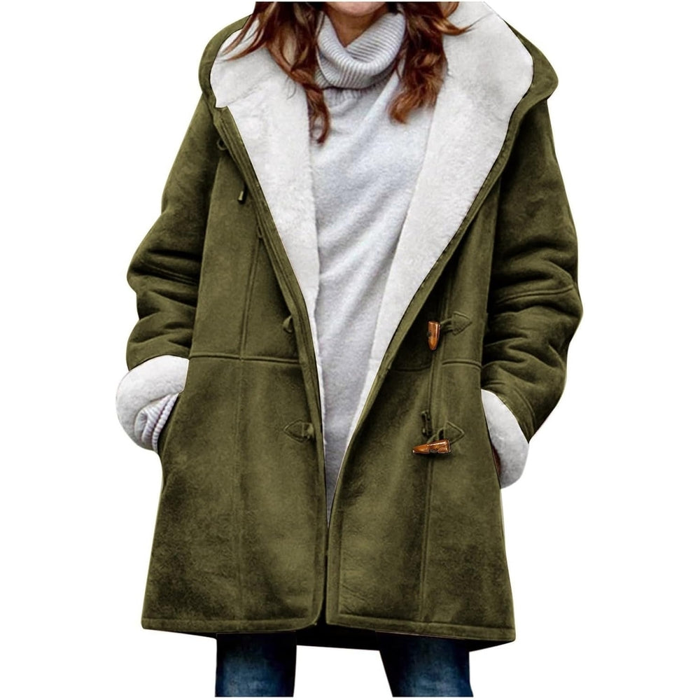 Womens Plus Size Winter Coats Warm Sherpa Fleece Lined Jackets Hooded Parka Faux Suede Pea Coat Outerwear 2024 Image 2