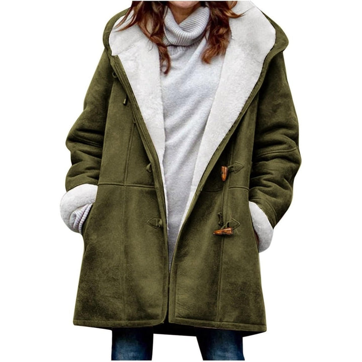 Womens Plus Size Winter Coats Warm Sherpa Fleece Lined Jackets Hooded Parka Faux Suede Pea Coat Outerwear 2024 Image 1