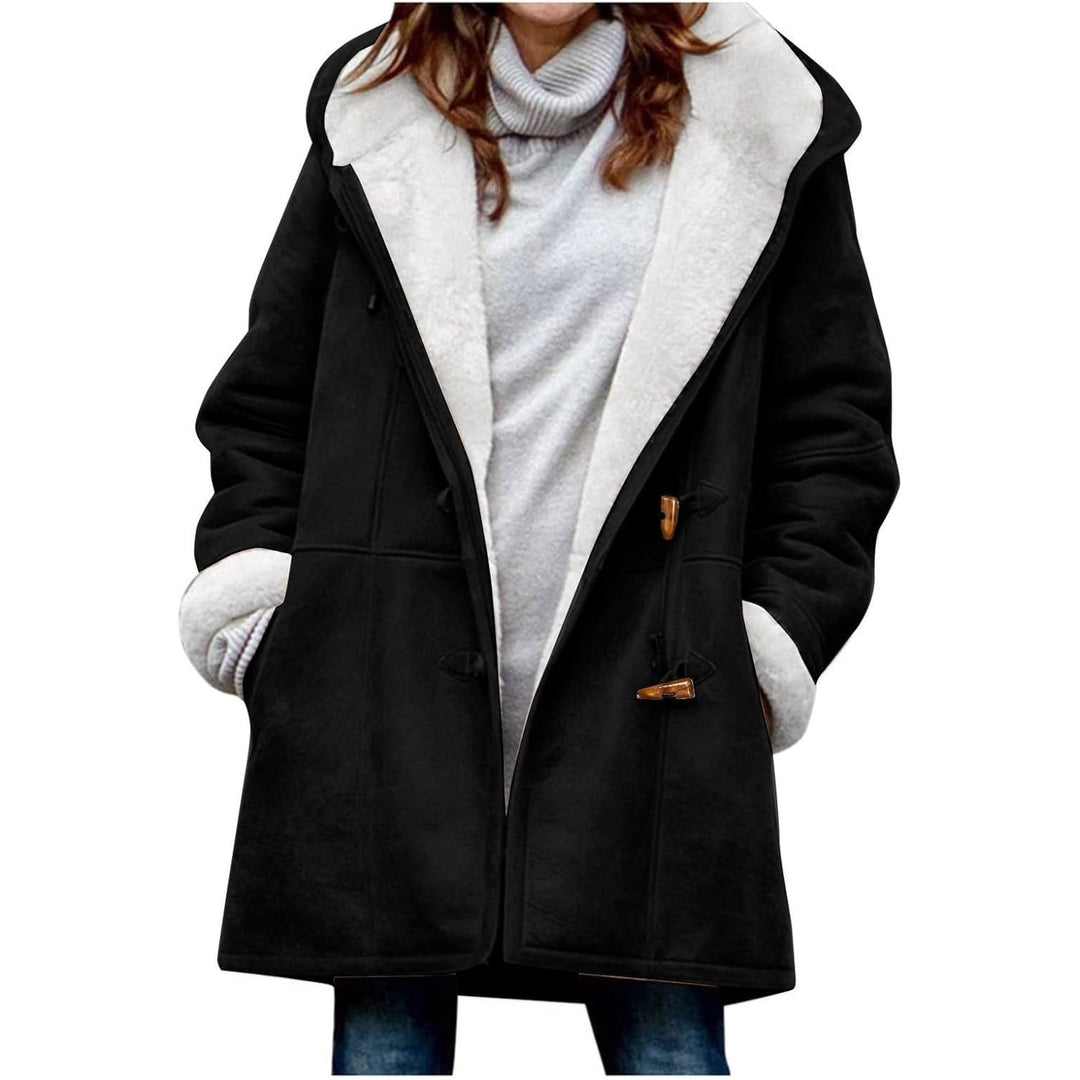 Womens Plus Size Winter Coats Warm Sherpa Fleece Lined Jackets Hooded Parka Faux Suede Pea Coat Outerwear 2024 Image 3