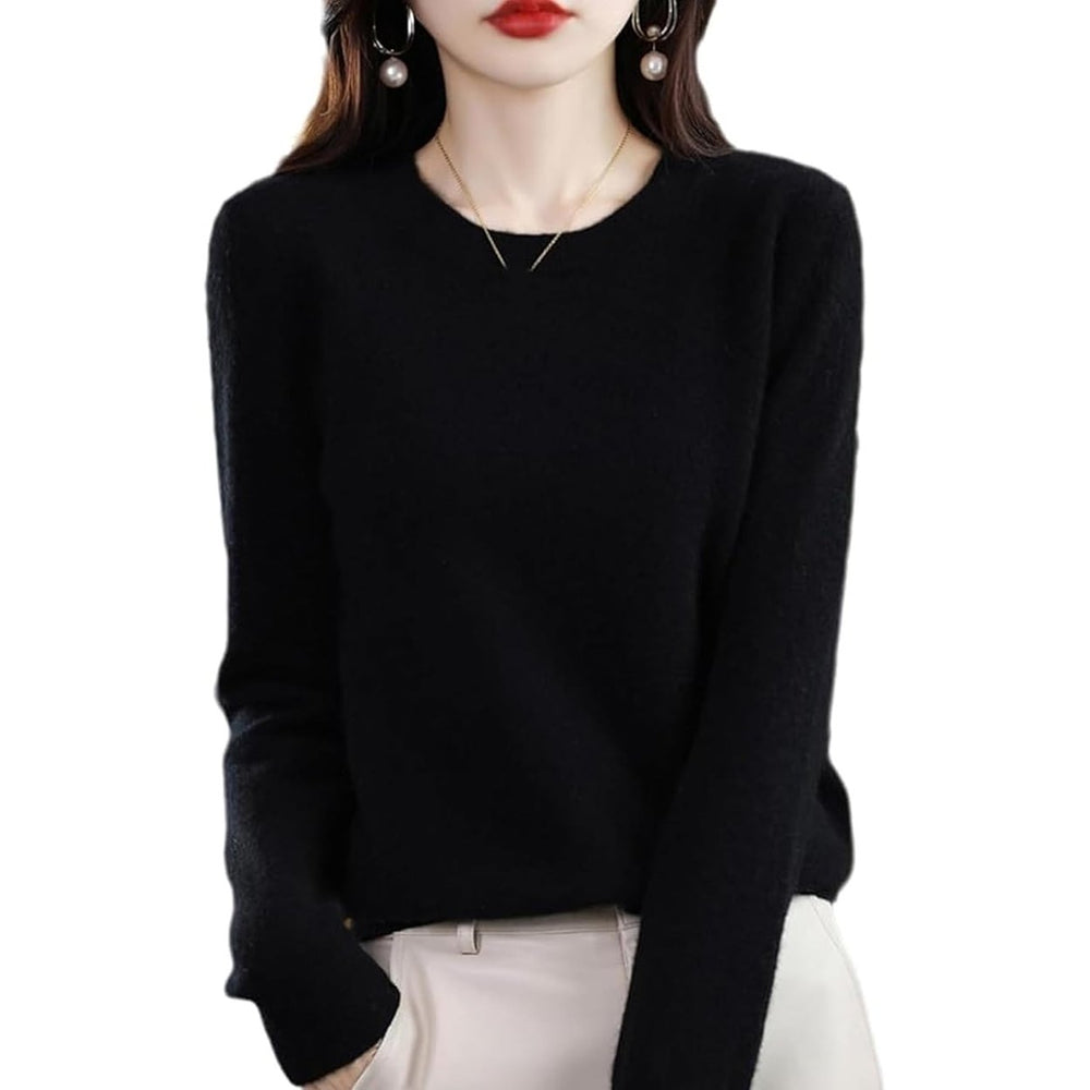 Cashmere Sweaters for Women 100% Cashmere Crew Neck Long Sleeve Soft Pullover Sweater Image 2