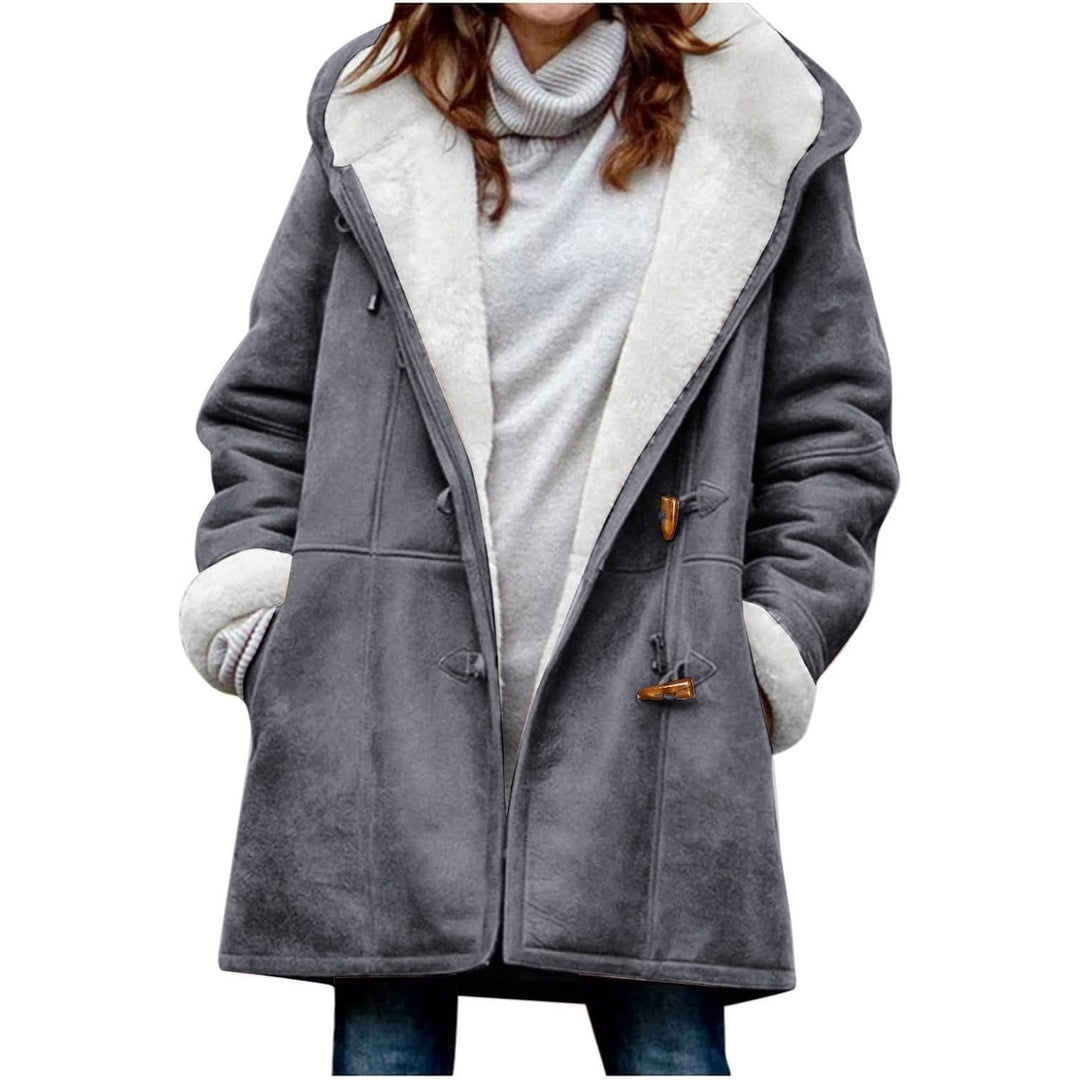 Womens Plus Size Winter Coats Warm Sherpa Fleece Lined Jackets Hooded Parka Faux Suede Pea Coat Outerwear 2024 Image 6