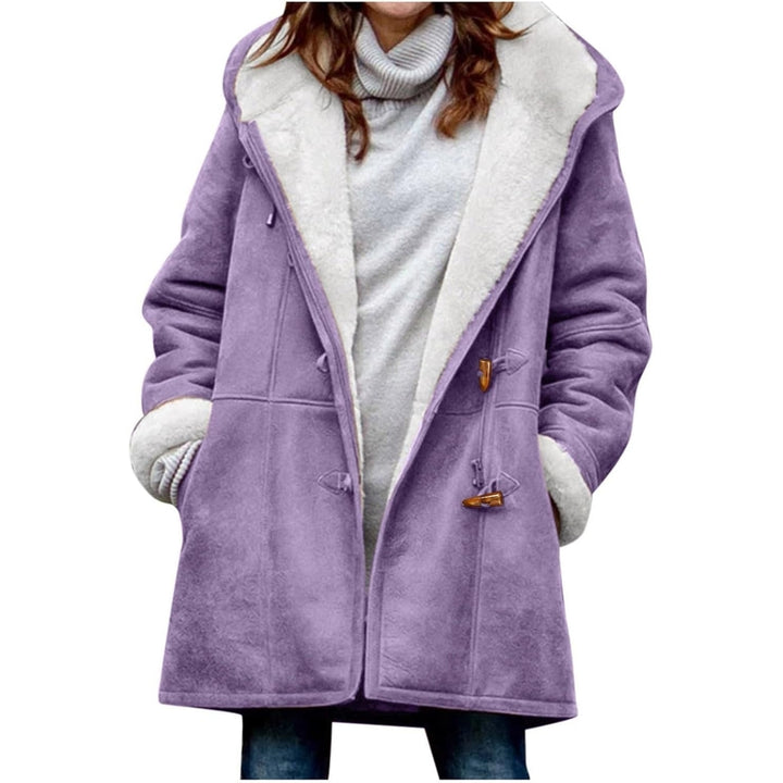 Womens Plus Size Winter Coats Warm Sherpa Fleece Lined Jackets Hooded Parka Faux Suede Pea Coat Outerwear 2024 Image 8