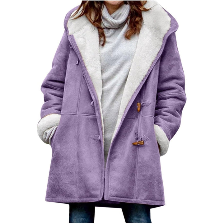 Womens Plus Size Winter Coats Warm Sherpa Fleece Lined Jackets Hooded Parka Faux Suede Pea Coat Outerwear 2024 Image 1