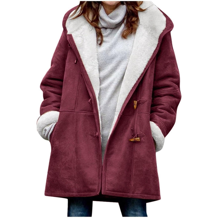 Womens Plus Size Winter Coats Warm Sherpa Fleece Lined Jackets Hooded Parka Faux Suede Pea Coat Outerwear 2024 Image 9