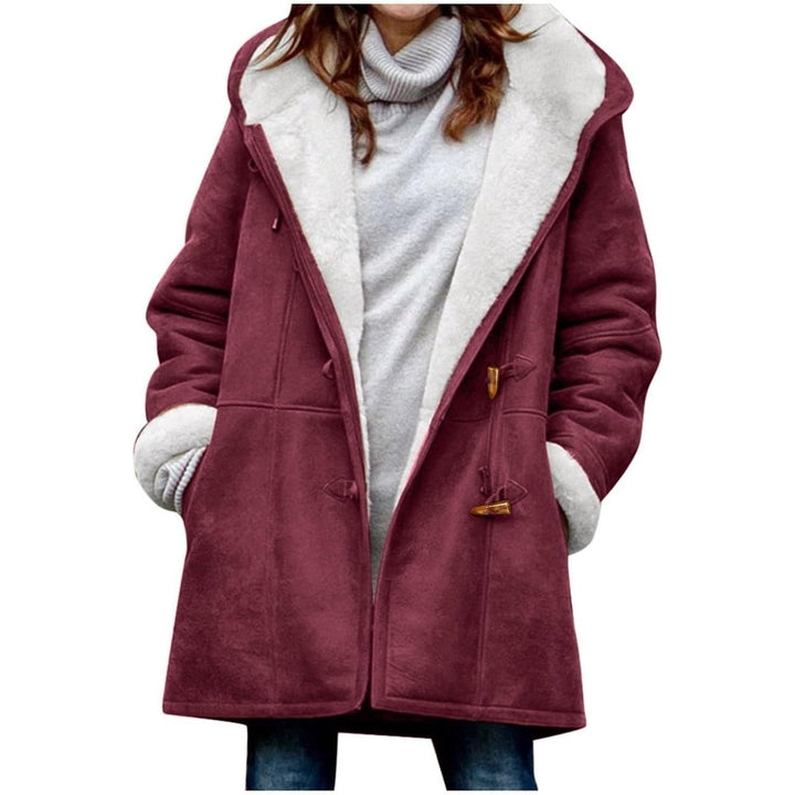 Womens Plus Size Winter Coats Warm Sherpa Fleece Lined Jackets Hooded Parka Faux Suede Pea Coat Outerwear 2024 Image 1