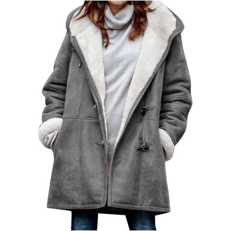 Womens Plus Size Winter Coats Warm Sherpa Fleece Lined Jackets Hooded Parka Faux Suede Pea Coat Outerwear 2024 Image 11