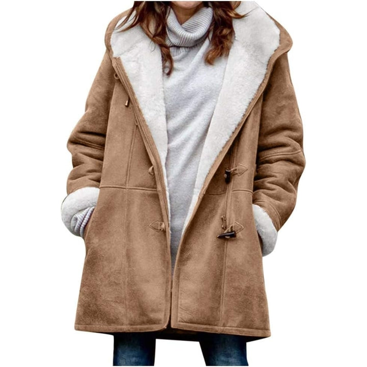 Womens Plus Size Winter Coats Warm Sherpa Fleece Lined Jackets Hooded Parka Faux Suede Pea Coat Outerwear 2024 Image 12