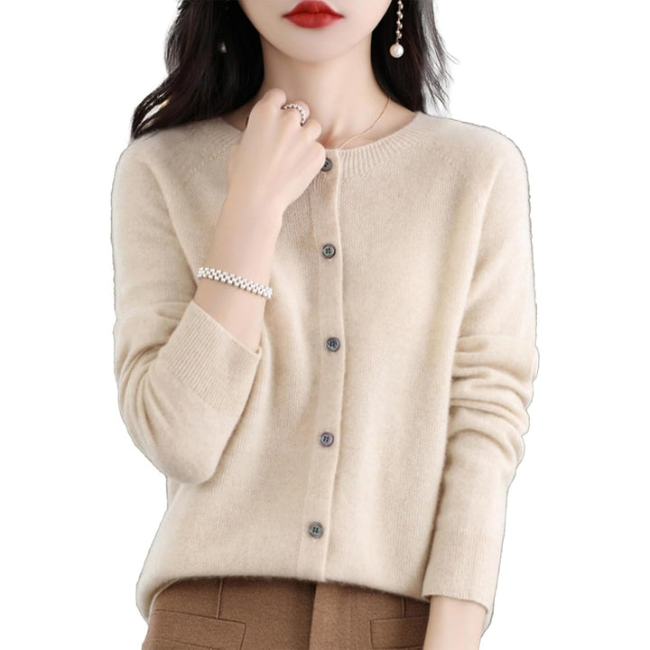 Cashmere Cardigan Sweaters for Women 100% Cashmere Crew Neck Long Sleeve Soft Cardigans Sweater Image 1