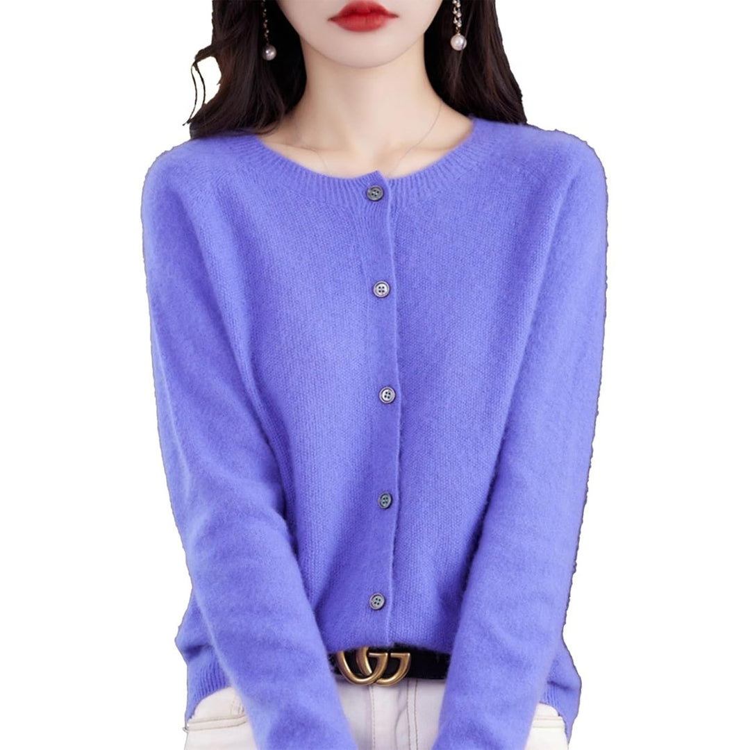 Cashmere Cardigan Sweaters for Women 100% Cashmere Crew Neck Long Sleeve Soft Cardigans Sweater Image 3