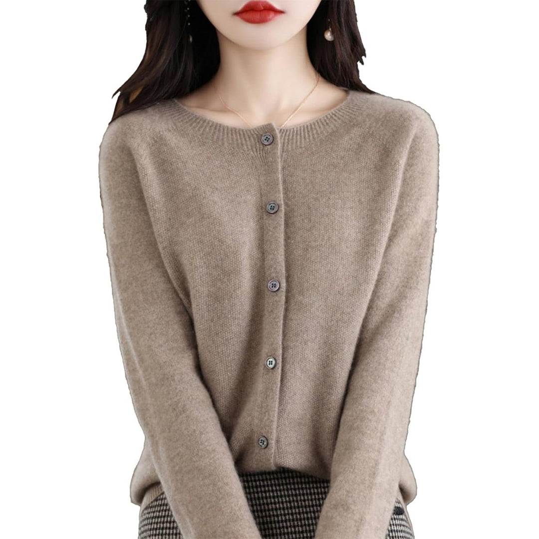 Cashmere Cardigan Sweaters for Women 100% Cashmere Crew Neck Long Sleeve Soft Cardigans Sweater Image 4