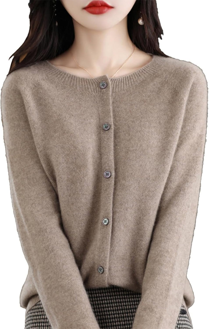 Cashmere Cardigan Sweaters for Women 100% Cashmere Crew Neck Long Sleeve Soft Cardigans Sweater Image 4