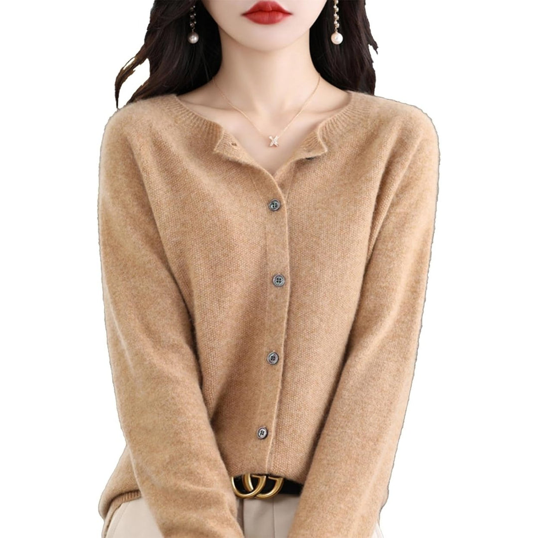 Cashmere Cardigan Sweaters for Women 100% Cashmere Crew Neck Long Sleeve Soft Cardigans Sweater Image 7