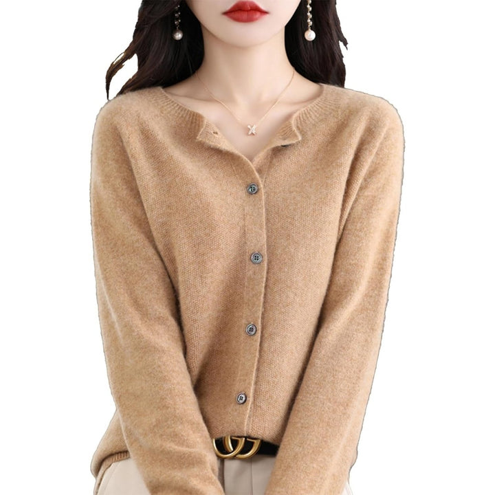 Cashmere Cardigan Sweaters for Women 100% Cashmere Crew Neck Long Sleeve Soft Cardigans Sweater Image 1