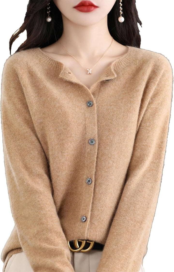 Cashmere Cardigan Sweaters for Women 100% Cashmere Crew Neck Long Sleeve Soft Cardigans Sweater Image 7