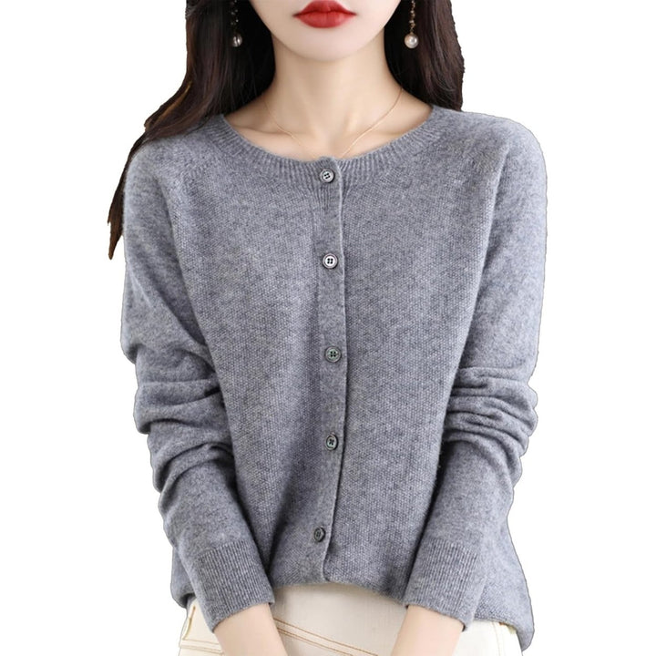 Cashmere Cardigan Sweaters for Women 100% Cashmere Crew Neck Long Sleeve Soft Cardigans Sweater Image 8