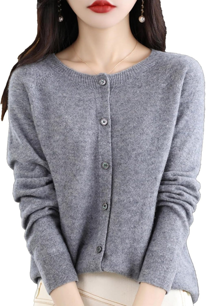 Cashmere Cardigan Sweaters for Women 100% Cashmere Crew Neck Long Sleeve Soft Cardigans Sweater Image 8