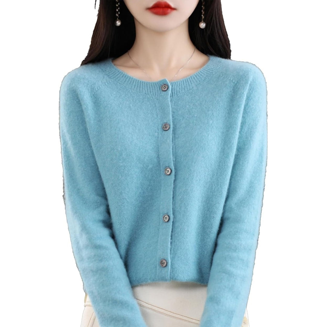 Cashmere Cardigan Sweaters for Women 100% Cashmere Crew Neck Long Sleeve Soft Cardigans Sweater Image 9